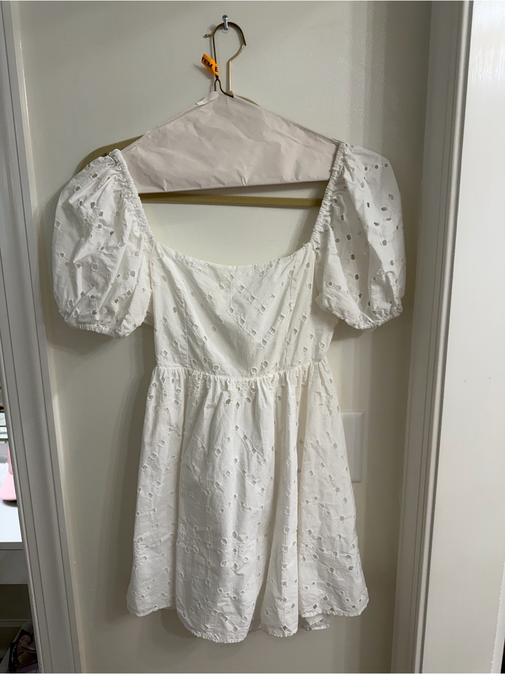 Zara White Eyelet Puff Sleeve Mini Dress